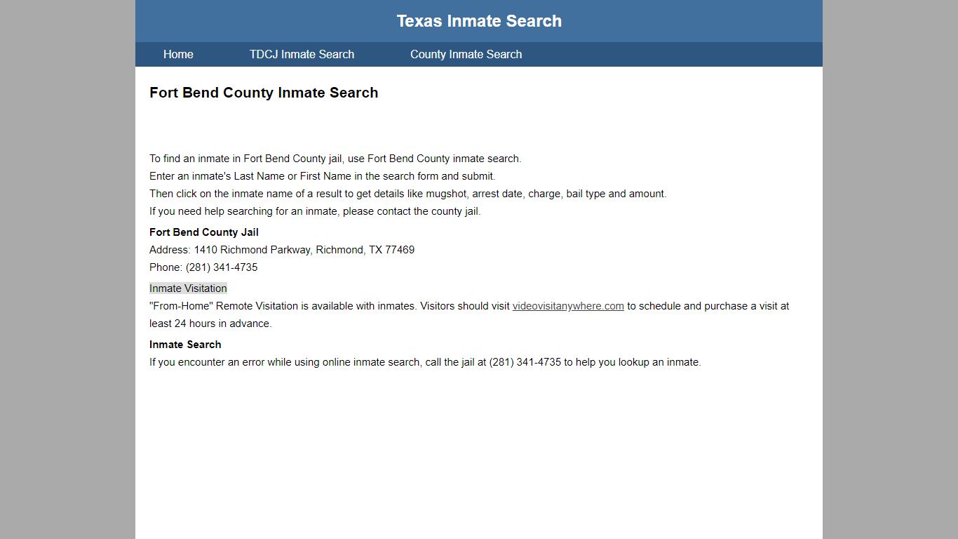Fort Bend County Jail Inmate Search